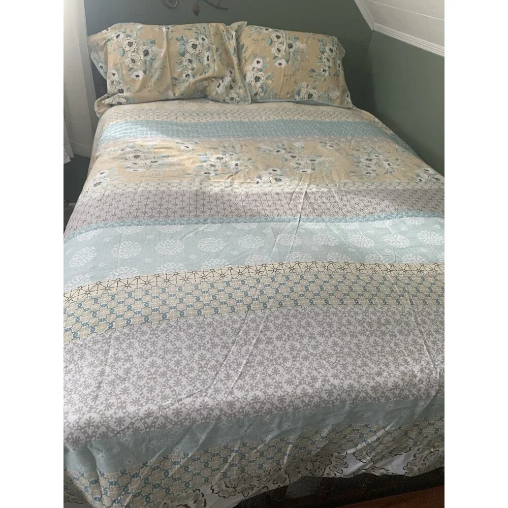 Madison Park  King duvet cover set Teal, Gray, White, Tan Shabby Chic